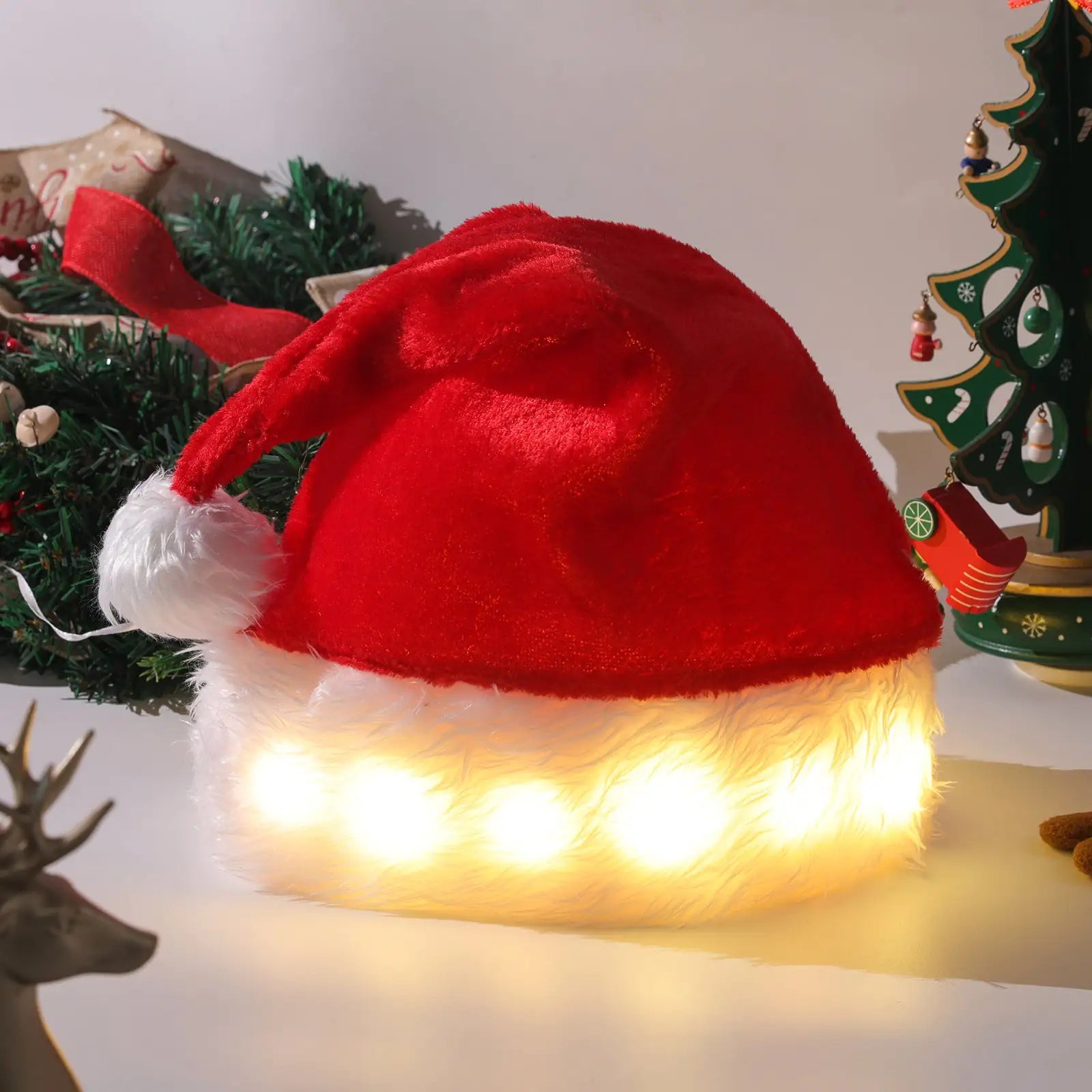 LED Christmas Santa Hat - Plush & Luminous Decor